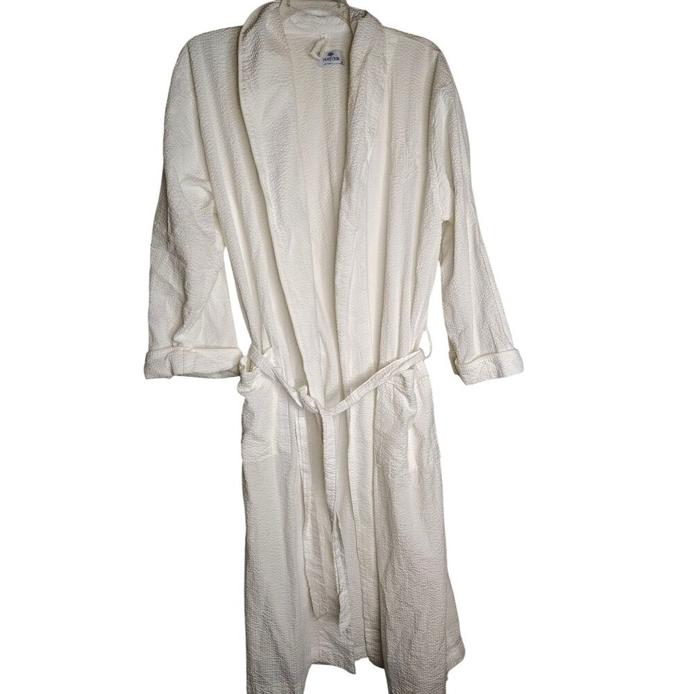 Mantouk White Waffle Knit Robe, Size M/L, 100% Cotton, Unisex Men Women READ